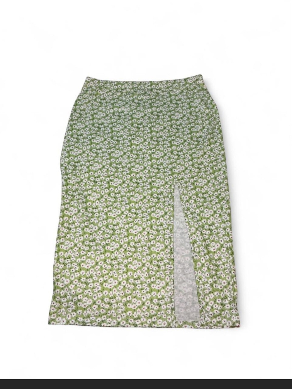 SHEIN Green Floral Midi Pencil Skirt with Front Slit